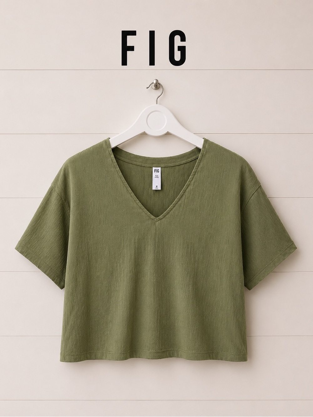 FIG Olive Green Textured Short Sleeve Top – Size M
